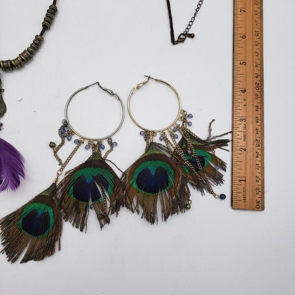 Lot of Funky Real Feather Jewelry - Pierced Earrings and Necklace - Picture 7 of 11